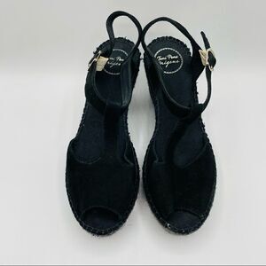 Pons Quintana Lydia Black Suede Espadrille Wedge Sandals